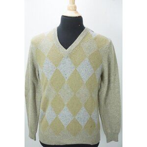 Isaia Napoli Cashwool Pastel Argyle Green Woven Cashmere Sweater M NEW TAGS